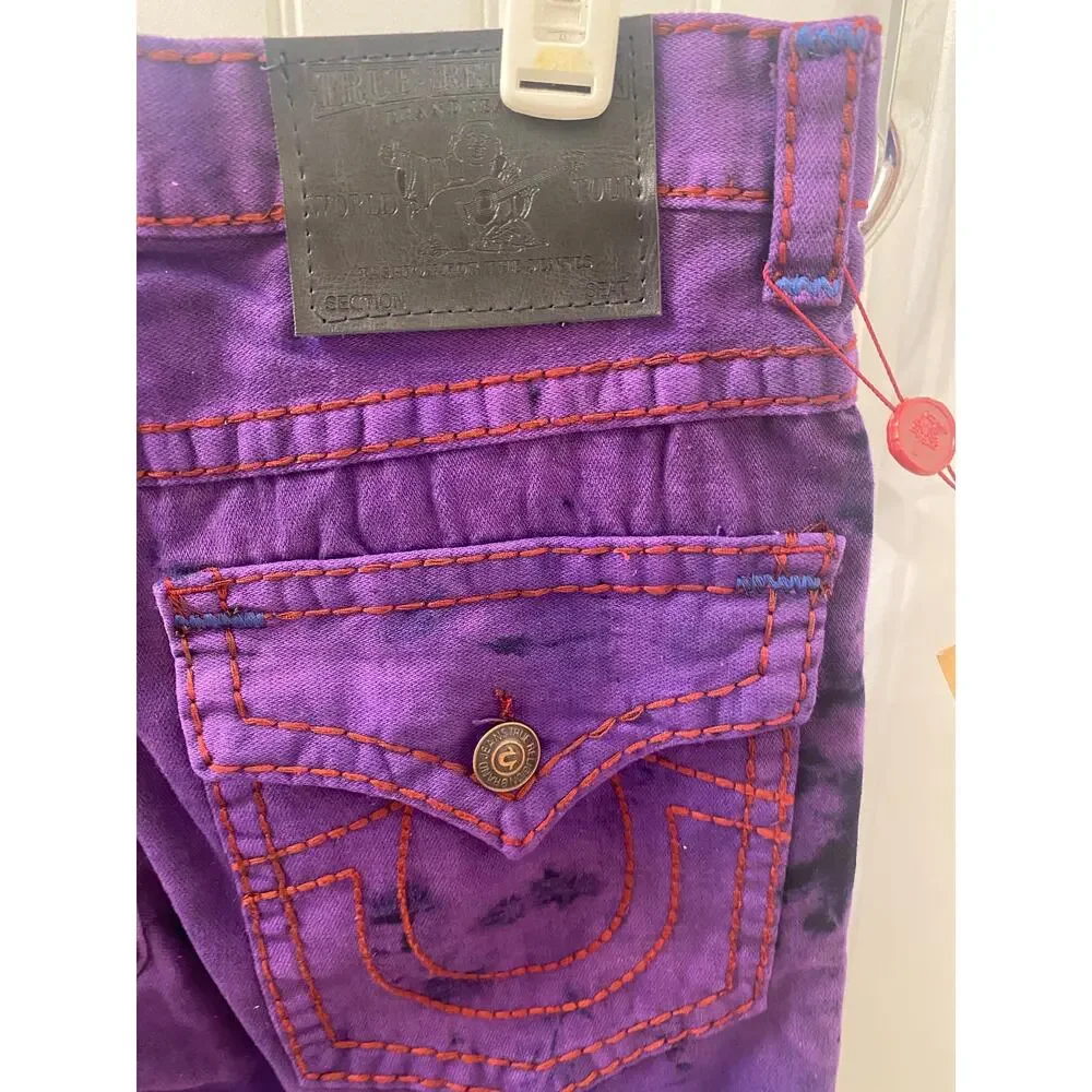 True Religion Urban Cow Billy Purple Wash Distressed Denim Jean Shorts Sz 34 - Picture 5 of 8